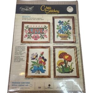 Vintage WonderArt Cross Stitchery Blue Blossoms 12x16 Floral Picture Kit 05421